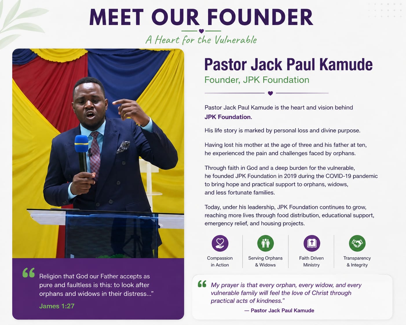 Pastor Jack Paul Kamude, Founder of JPK Foundation